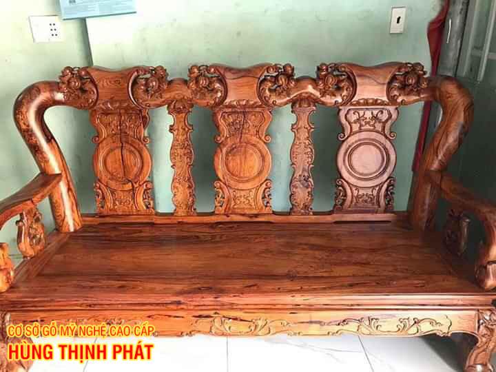 ghế dài bộ Cẩm Lai tay 12 đúc đào