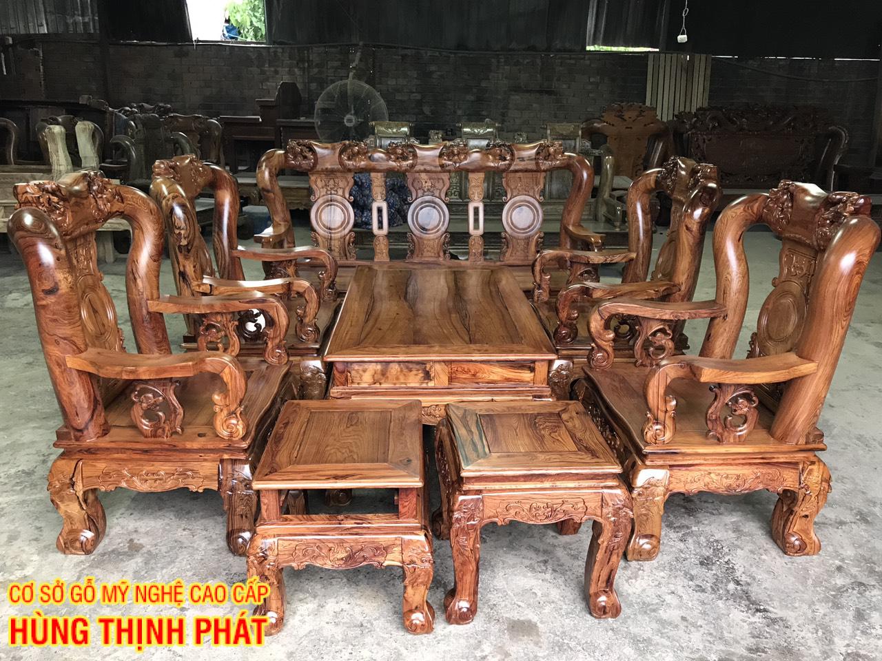 bàn ghế phòng khách gỗ Cẩm Lai tay 12 10 món