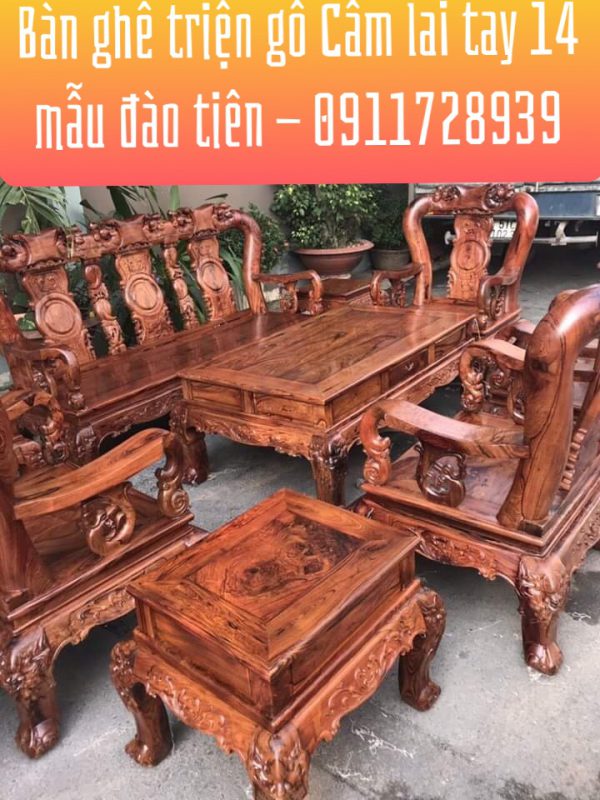 tổng quan bộ bàn ghế phòng khách gỗ Cẩm Lai mẫu Đào