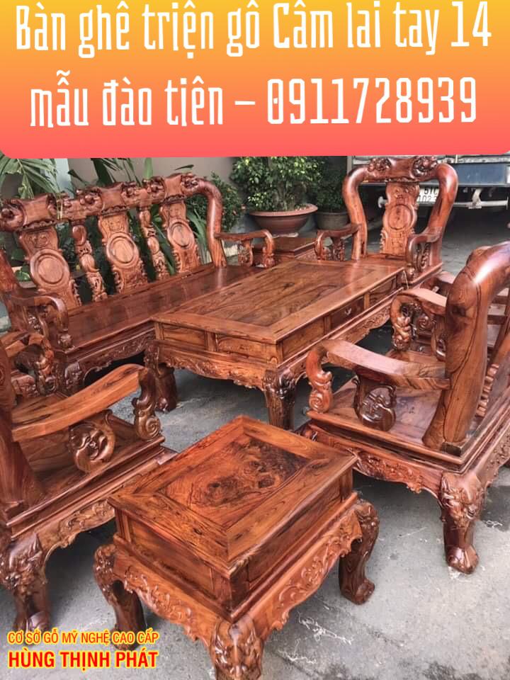 tổng quan bộ bàn ghế phòng khách gỗ Cẩm Lai mẫu Đào