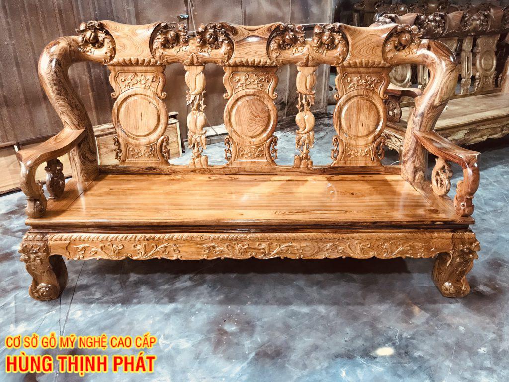 Bàn ghế gỗ Cẩm lai tay 14 đục Nghê 10 món hàng mộc