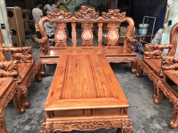 bàn ghế gỗ Cẩm Lai tay 12 6 món đúc nghê