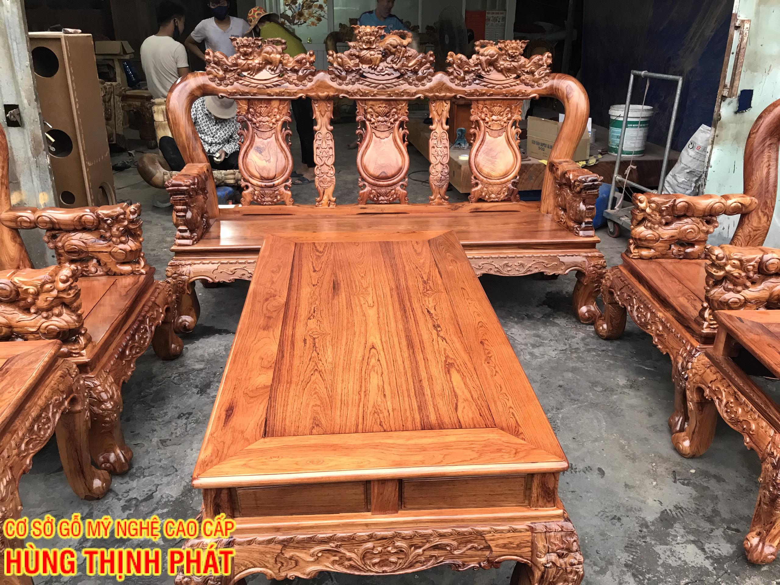 bàn ghế gỗ Cẩm Lai tay 12 6 món đúc nghê