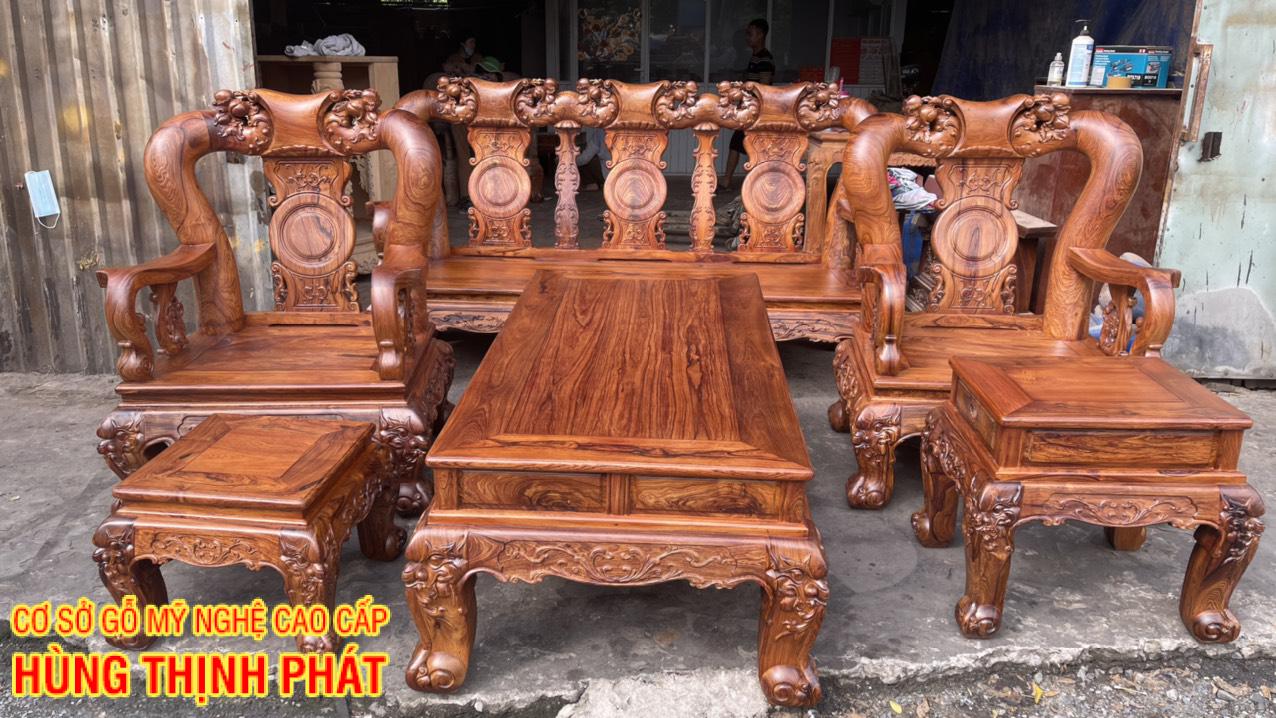 TOÀN CẢNH BỘ BÀN GHẾ PHÒNG KHACH TAY 14 6 MÓN MẶT LONG KHUNG