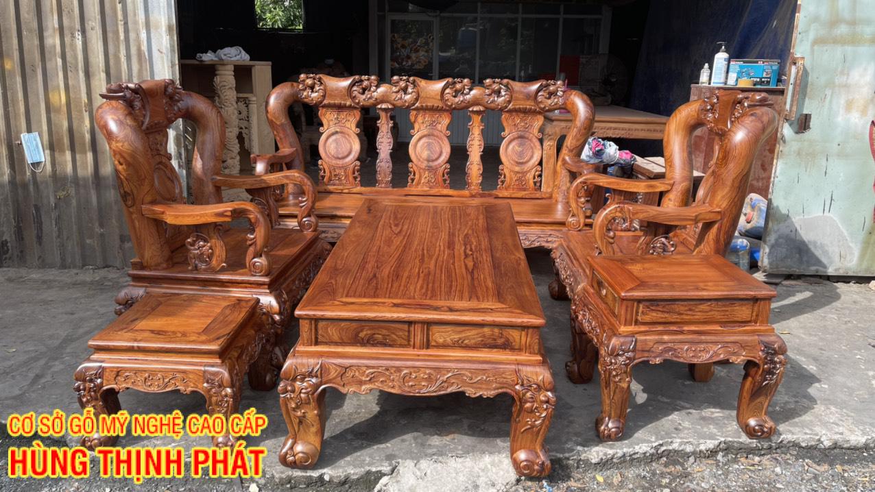TOÀN CẢNH BỘ BÀN GHẾ PHÒNG KHACH TAY 14 6 MÓN MẶT LONG KHUNG