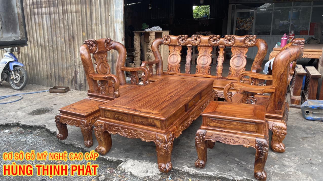 TOÀN CẢNH BỘ BÀN GHẾ PHÒNG KHACH TAY 14 6 MÓN MẶT LONG KHUNG