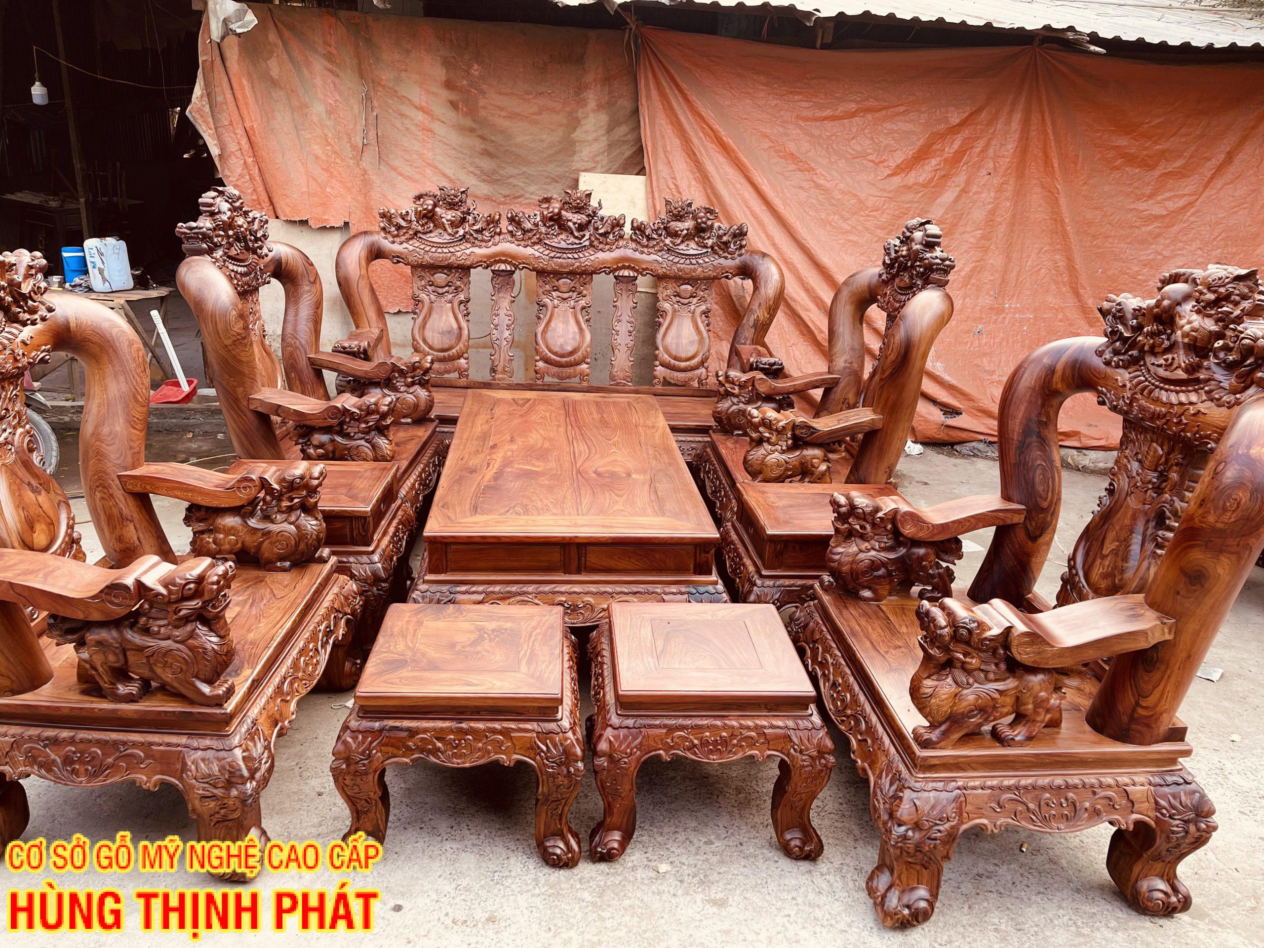 BÀN GHẾ PHÒNG KHÁCH GỖ CẨM LAI TAY 16