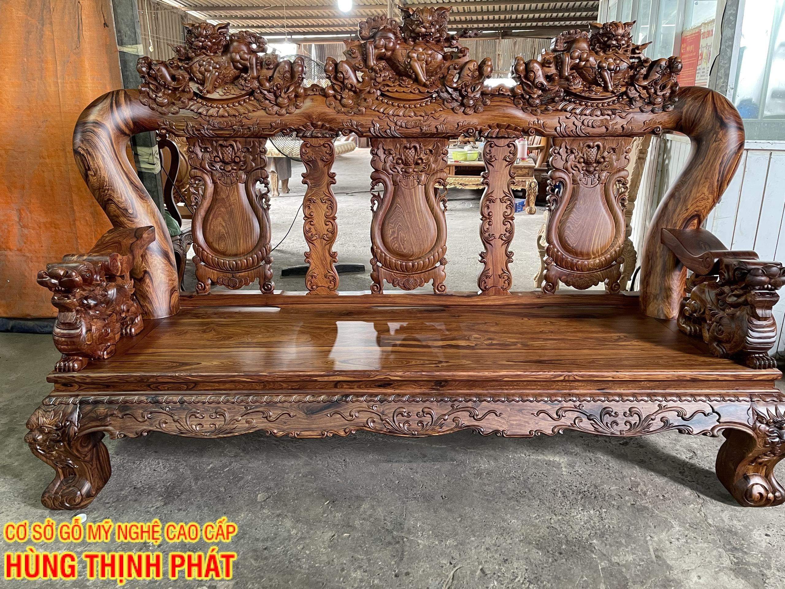 bàn ghế phòng khách gỗ Cẩm Lai mặt Long Khung Tranh