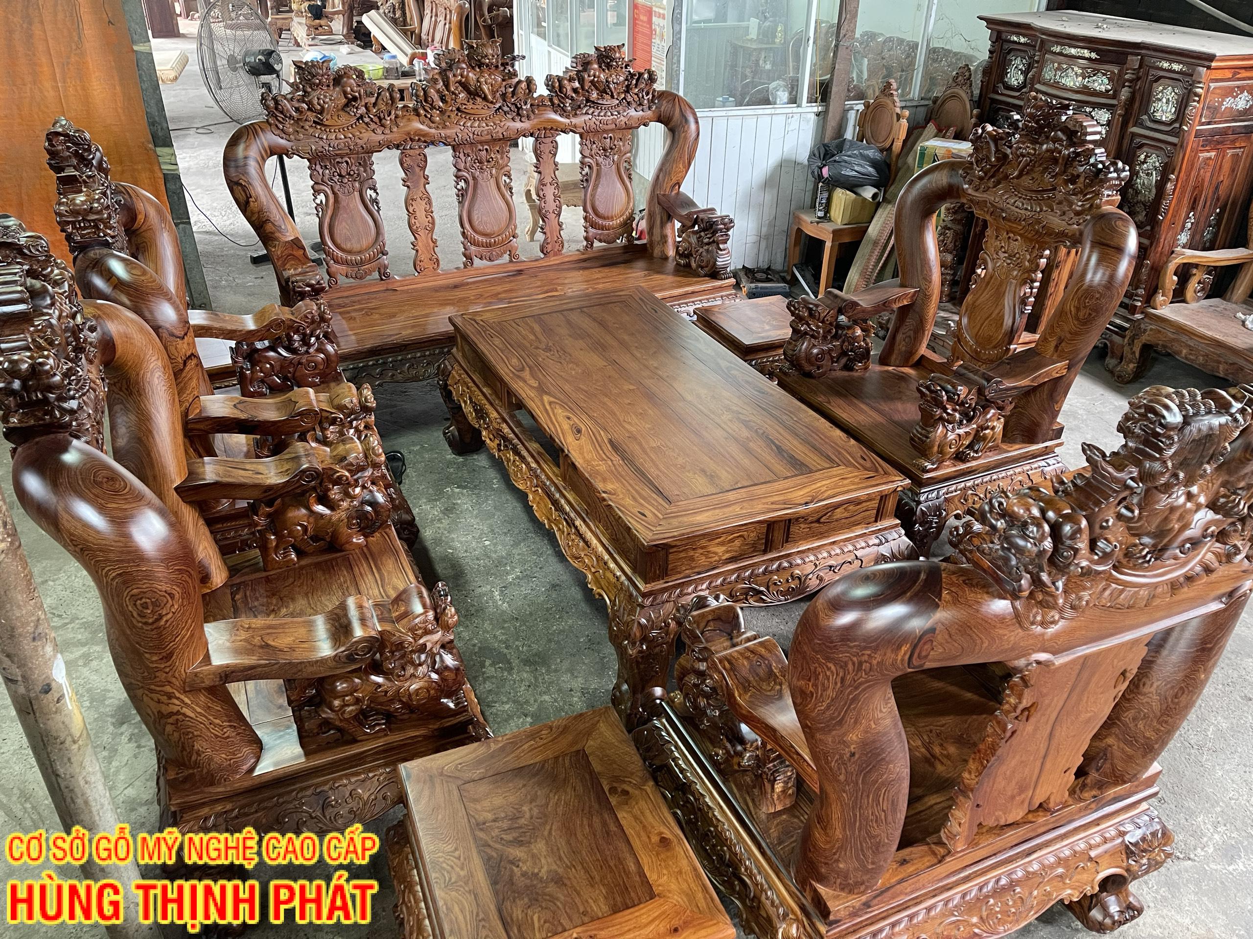 bàn ghế phòng khách gỗ Cẩm Lai mặt Long Khung Tranh