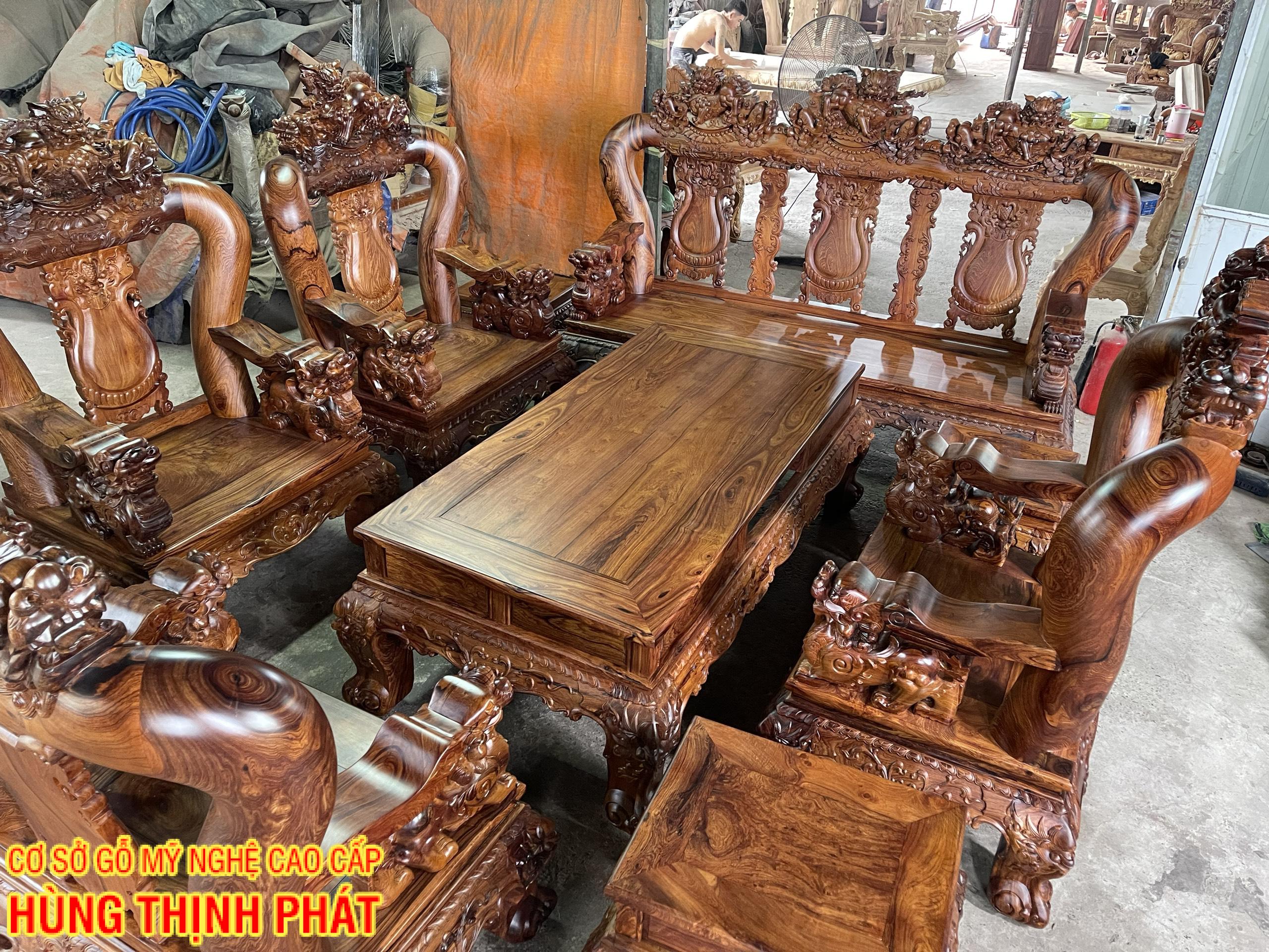 bàn ghế phòng khách gỗ Cẩm Lai mặt Long Khung Tranh