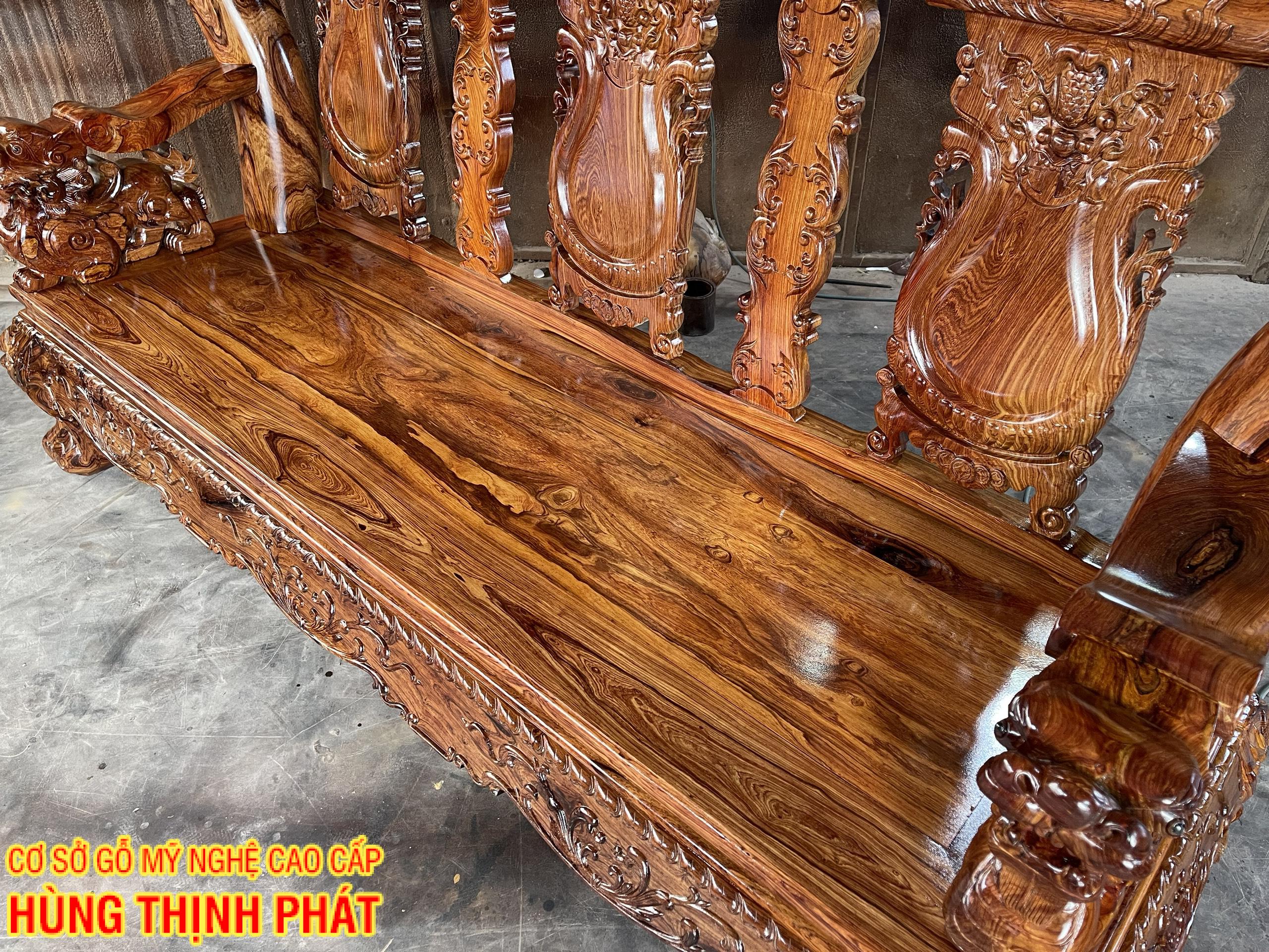 bàn ghế phòng khách gỗ Cẩm Lai mặt Long Khung Tranh