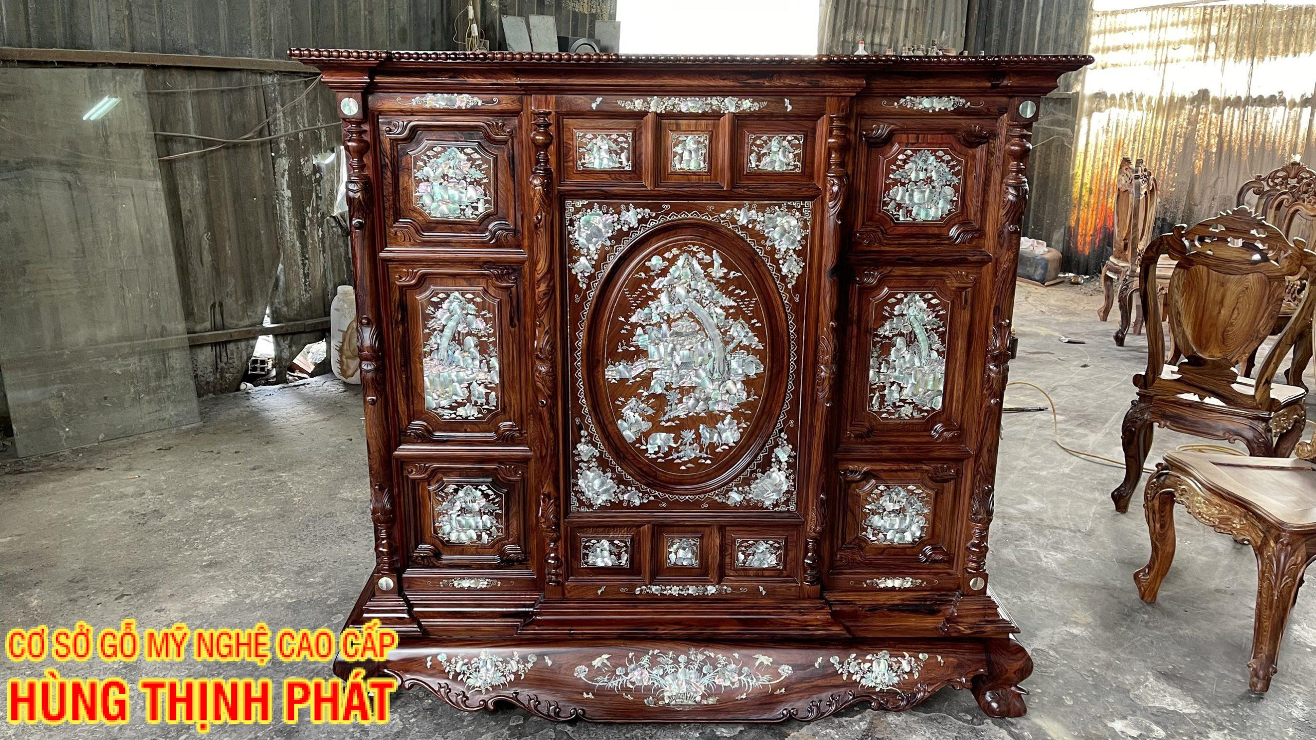 TỦ THỜ GỖ CẨM LAI TRÁM NỔI KHẢM ỐC XÀ CỪ