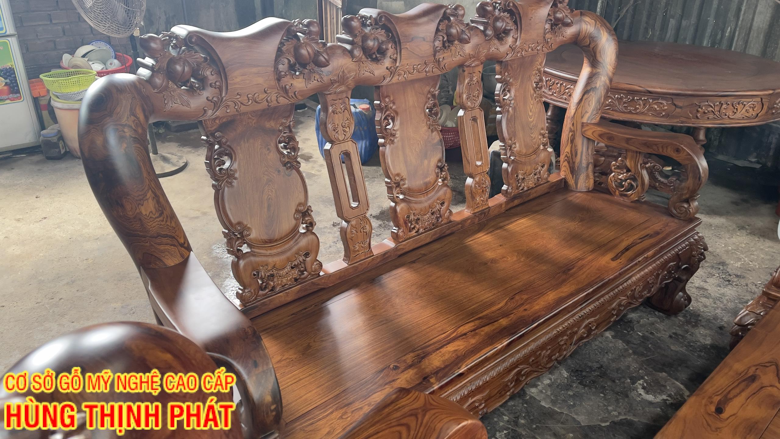 BỘ BÀN GHẾ CẨM LAI 10 MÓN ĐỤC ĐÀO 2 MẶT