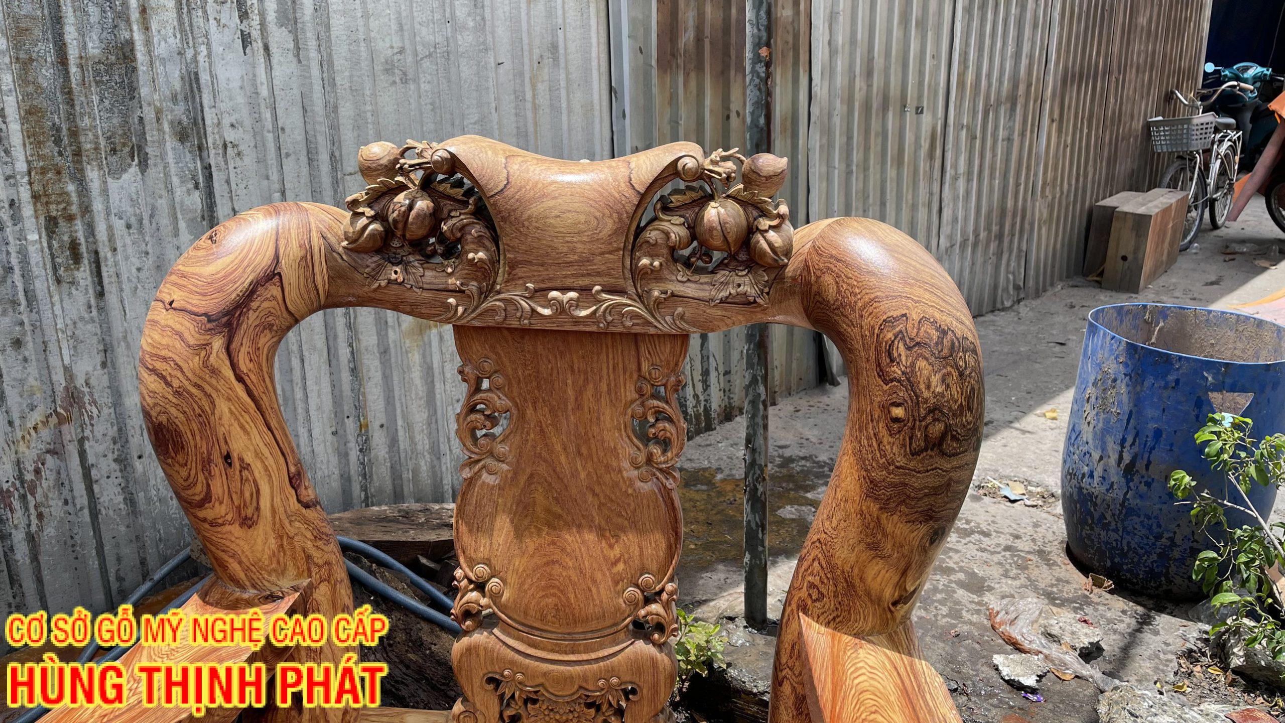 BỘ BÀN GHẾ CẨM LAI 10 MÓN ĐỤC ĐÀO 2 MẶT