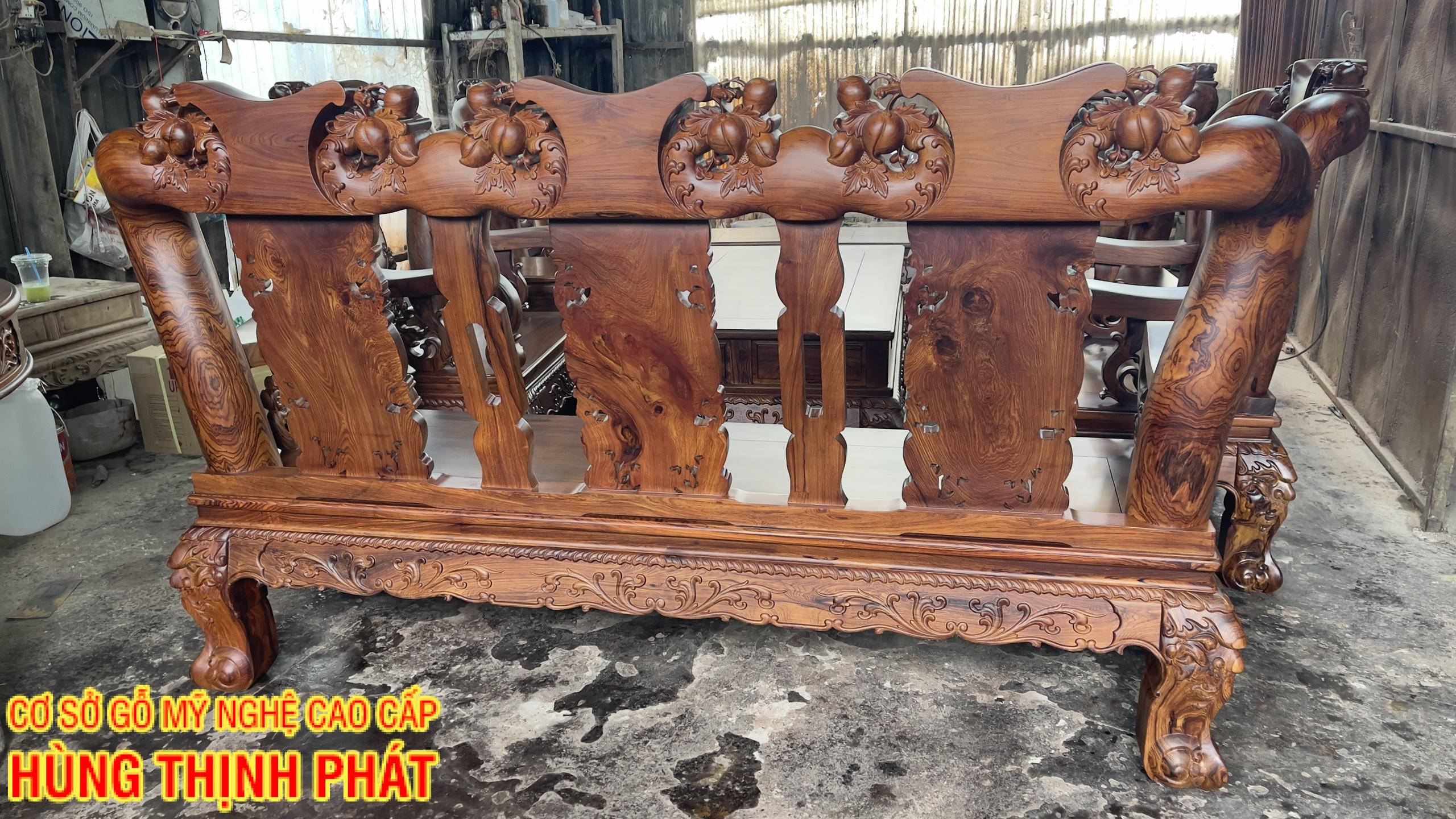 BỘ BÀN GHẾ CẨM LAI 10 MÓN ĐỤC ĐÀO 2 MẶT