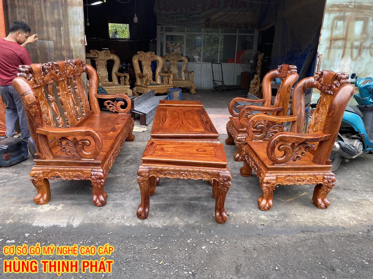 BỘ BÀN GHẾ CẨM LAI ĐỤC KIỂU ĐÀO CHIM 6 MÓN