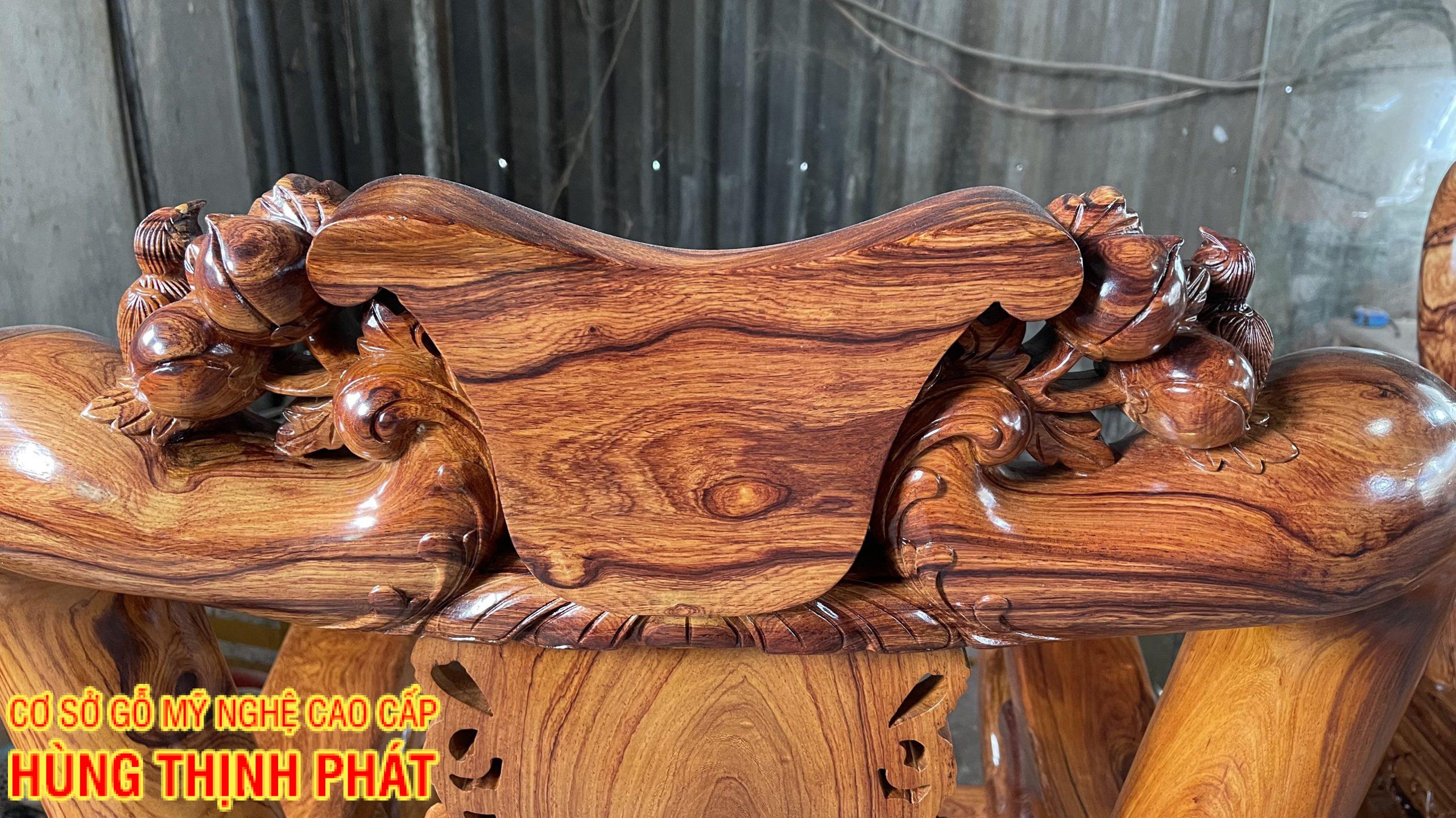 BỘ BÀN GHẾ CẨM LAI ĐỤC KIỂU ĐÀO CHIM 6 MÓN