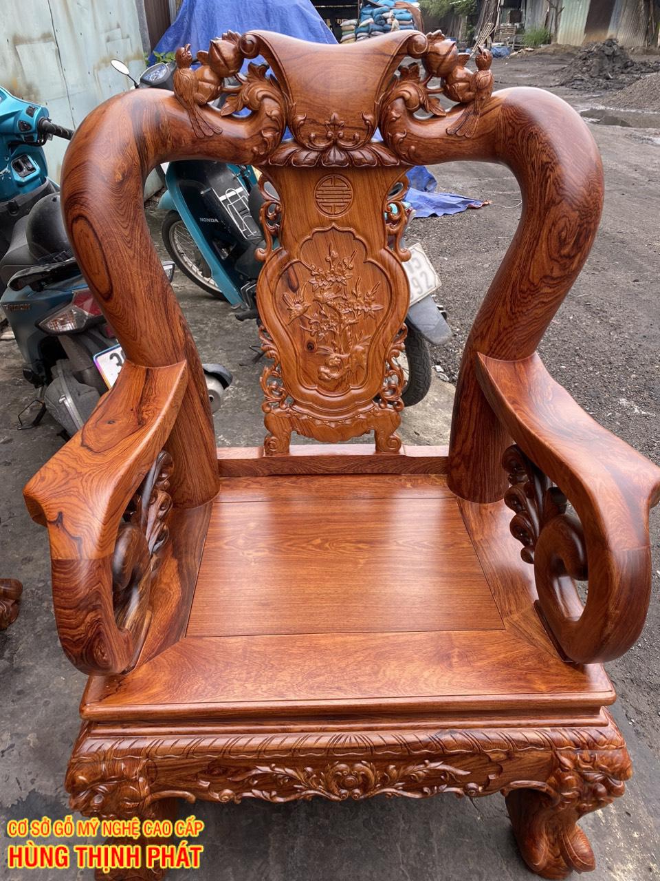 BỘ BÀN GHẾ CẨM LAI ĐỤC KIỂU ĐÀO CHIM 6 MÓN