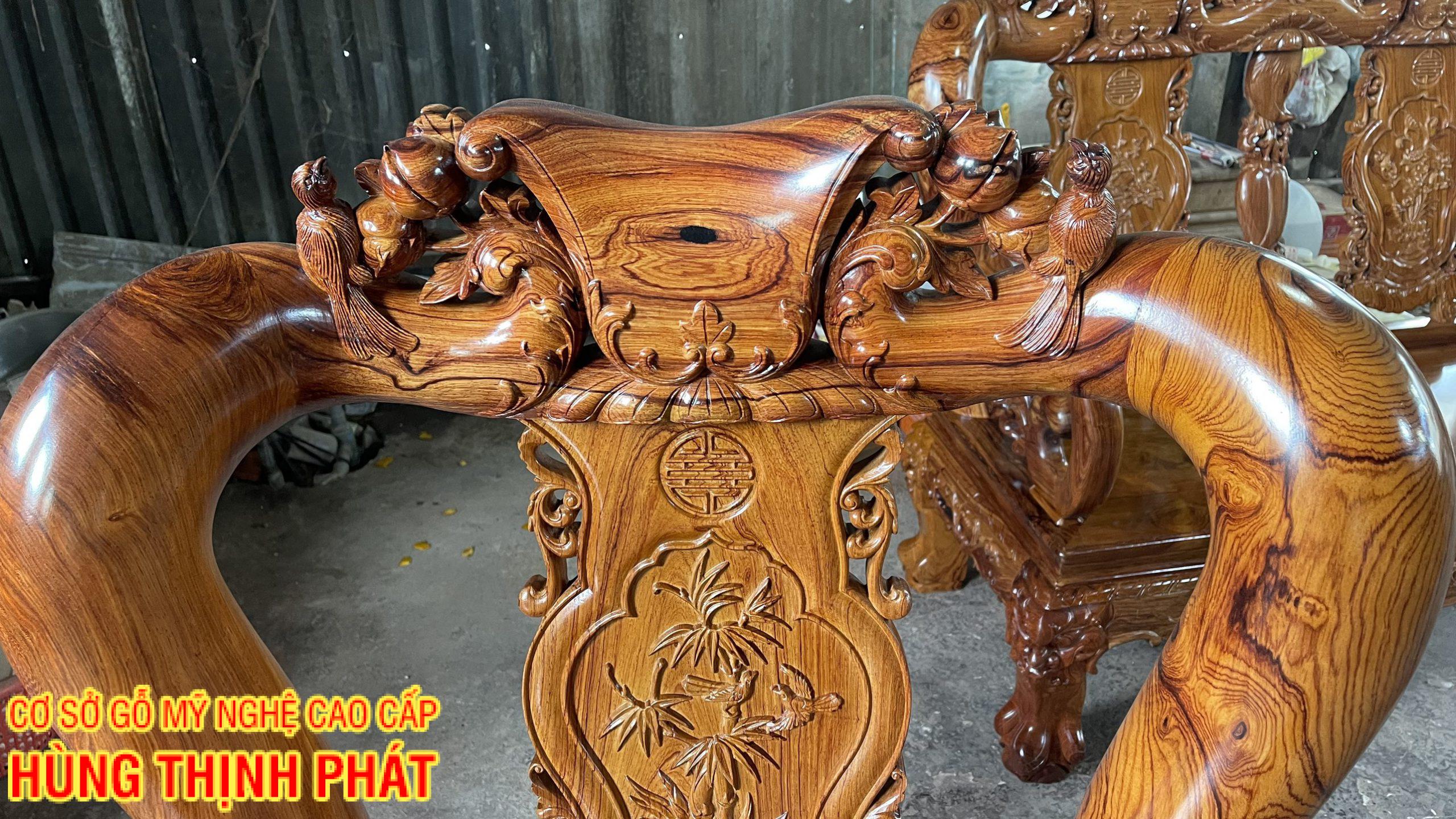 BỘ BÀN GHẾ CẨM LAI ĐỤC KIỂU ĐÀO CHIM 6 MÓN