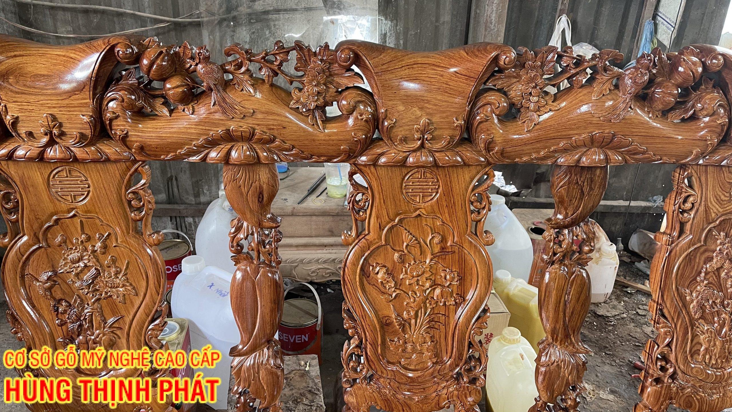 BỘ BÀN GHẾ CẨM LAI ĐỤC KIỂU ĐÀO CHIM 6 MÓN