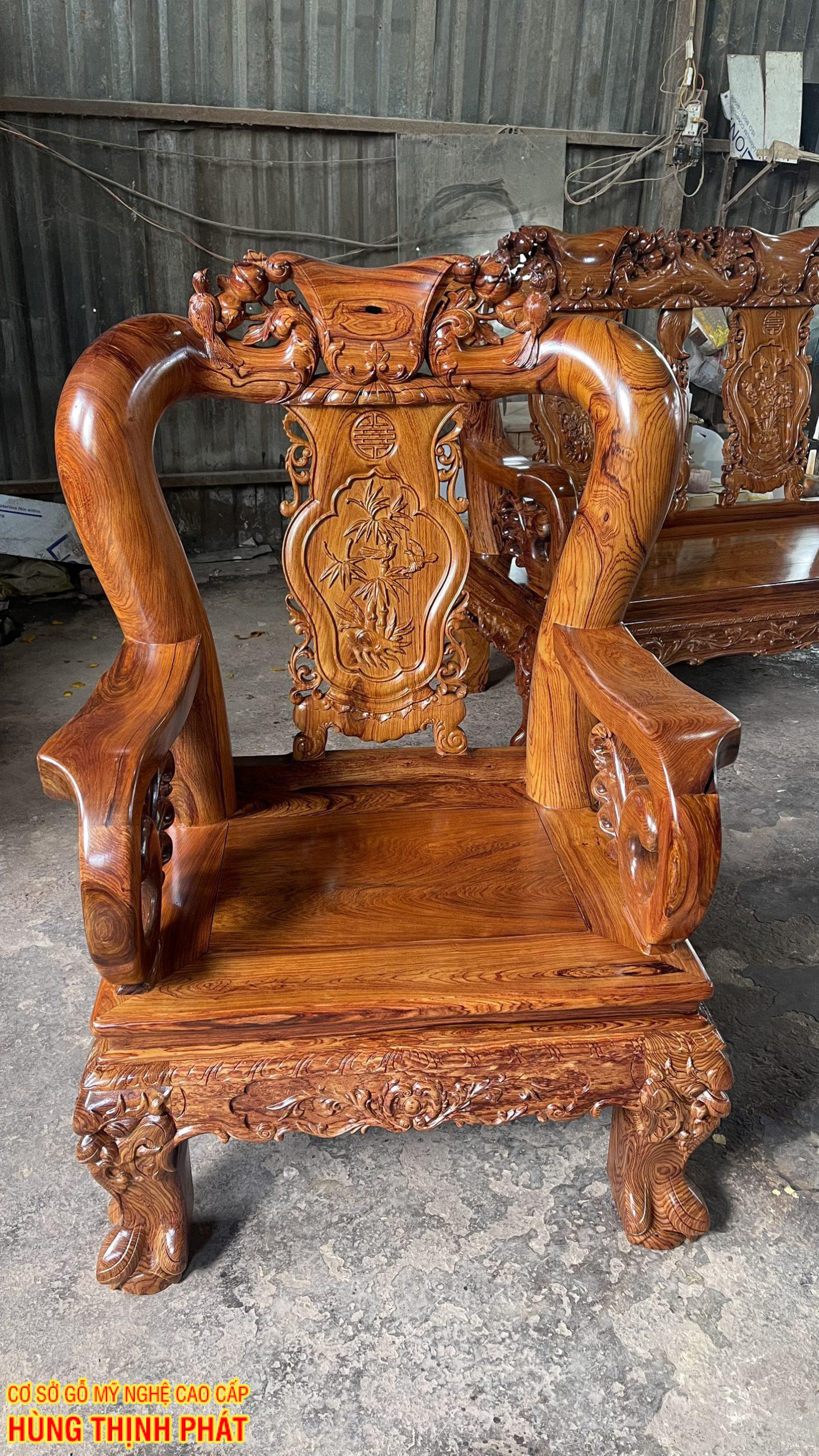 BỘ BÀN GHẾ CẨM LAI ĐỤC KIỂU ĐÀO CHIM 6 MÓN