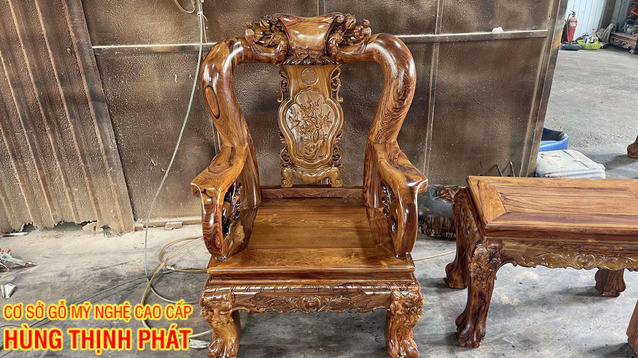 BỘ BÀN GHẾ CẨM LAI ĐỤC KIỂU ĐÀO CHIM 6 MÓN