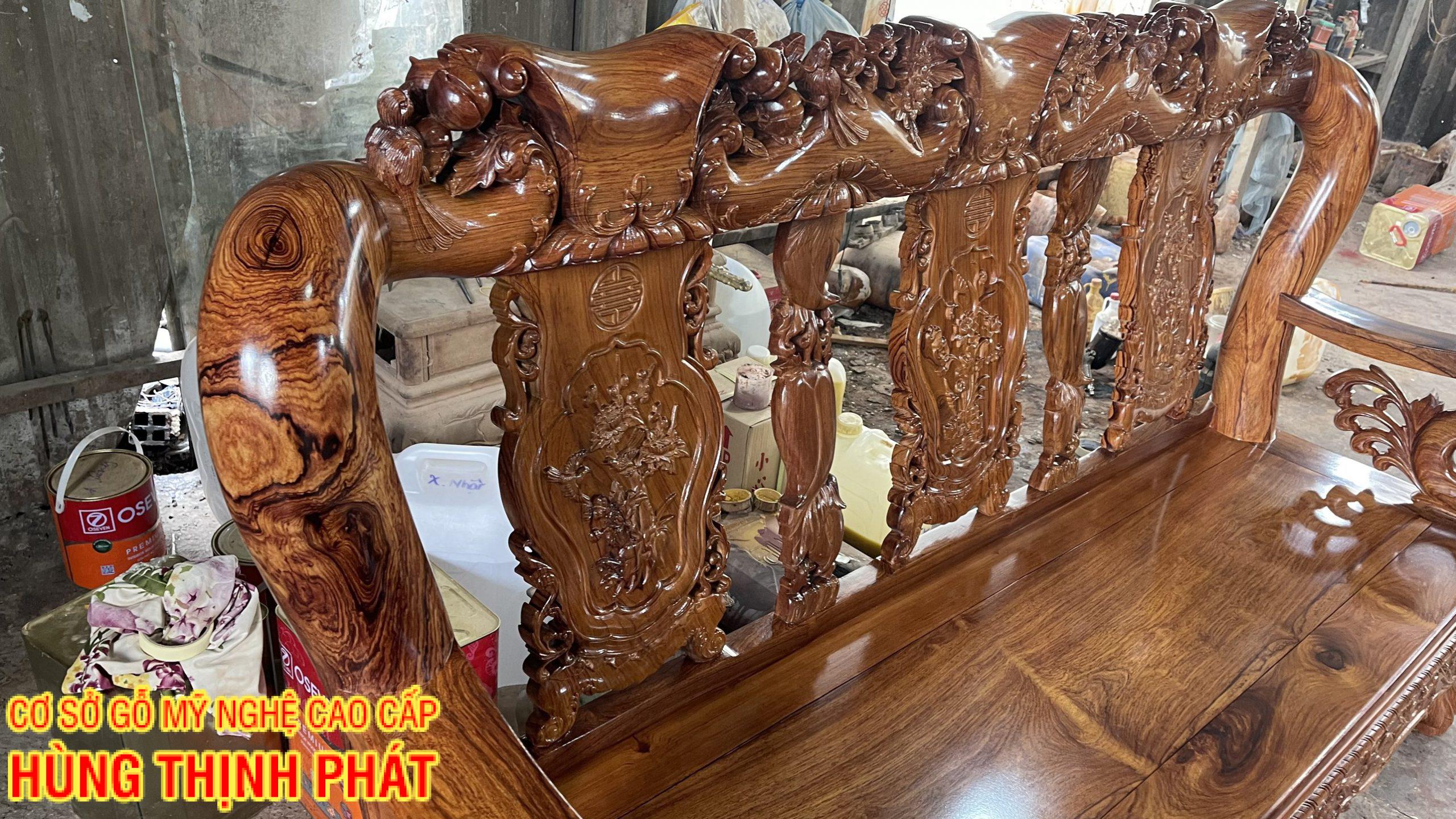 BỘ BÀN GHẾ CẨM LAI ĐỤC KIỂU ĐÀO CHIM 6 MÓN