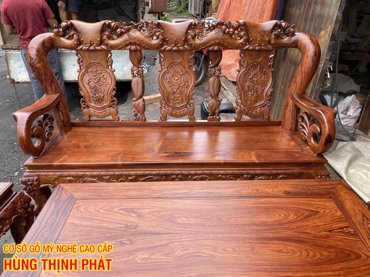 BỘ BÀN GHẾ CẨM LAI ĐỤC KIỂU ĐÀO CHIM 6 MÓN