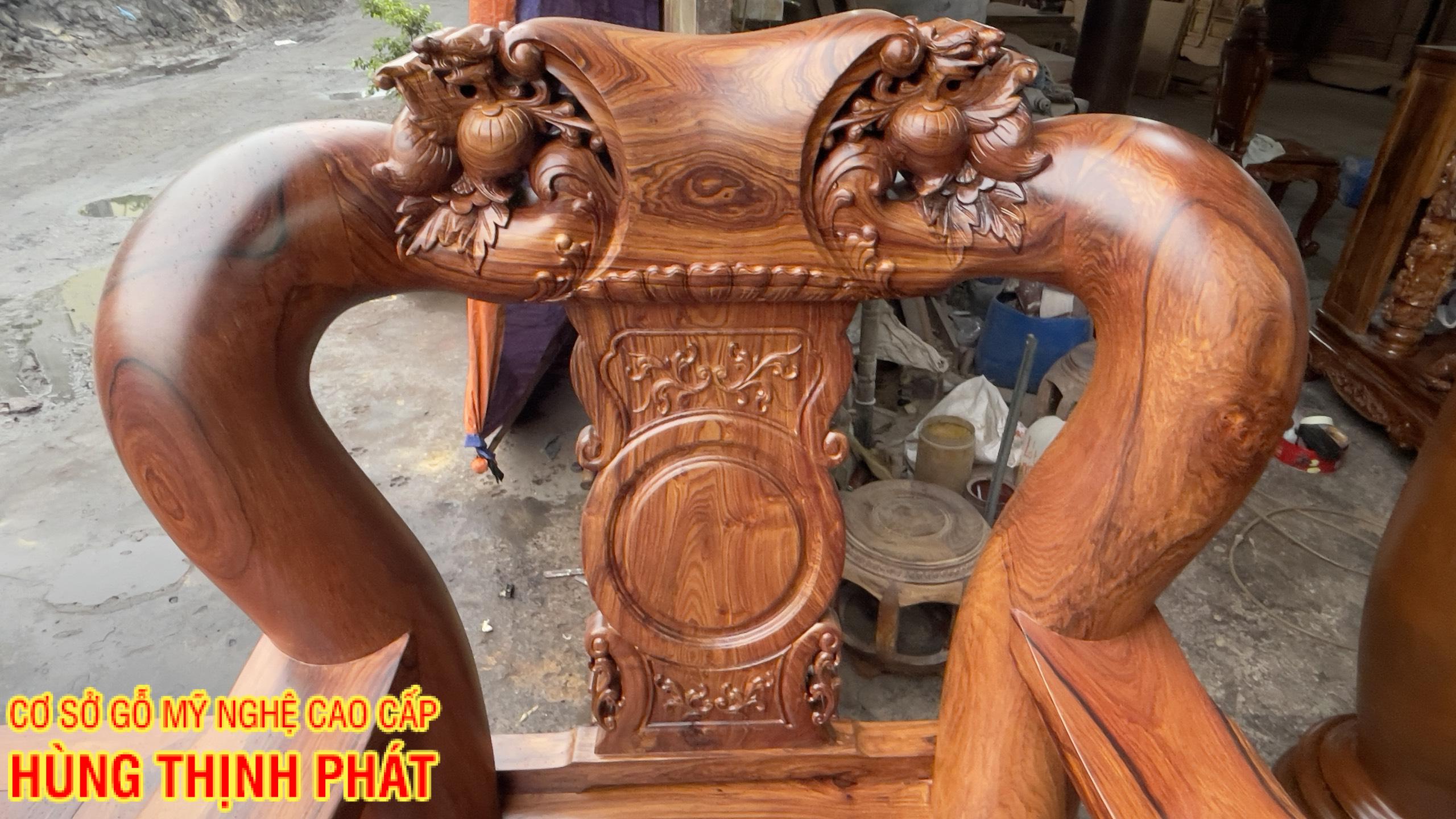 BÀN GHẾ GỖ CẨM LAI ĐỤC CHẠM ĐÀO HOÁ RỒNG