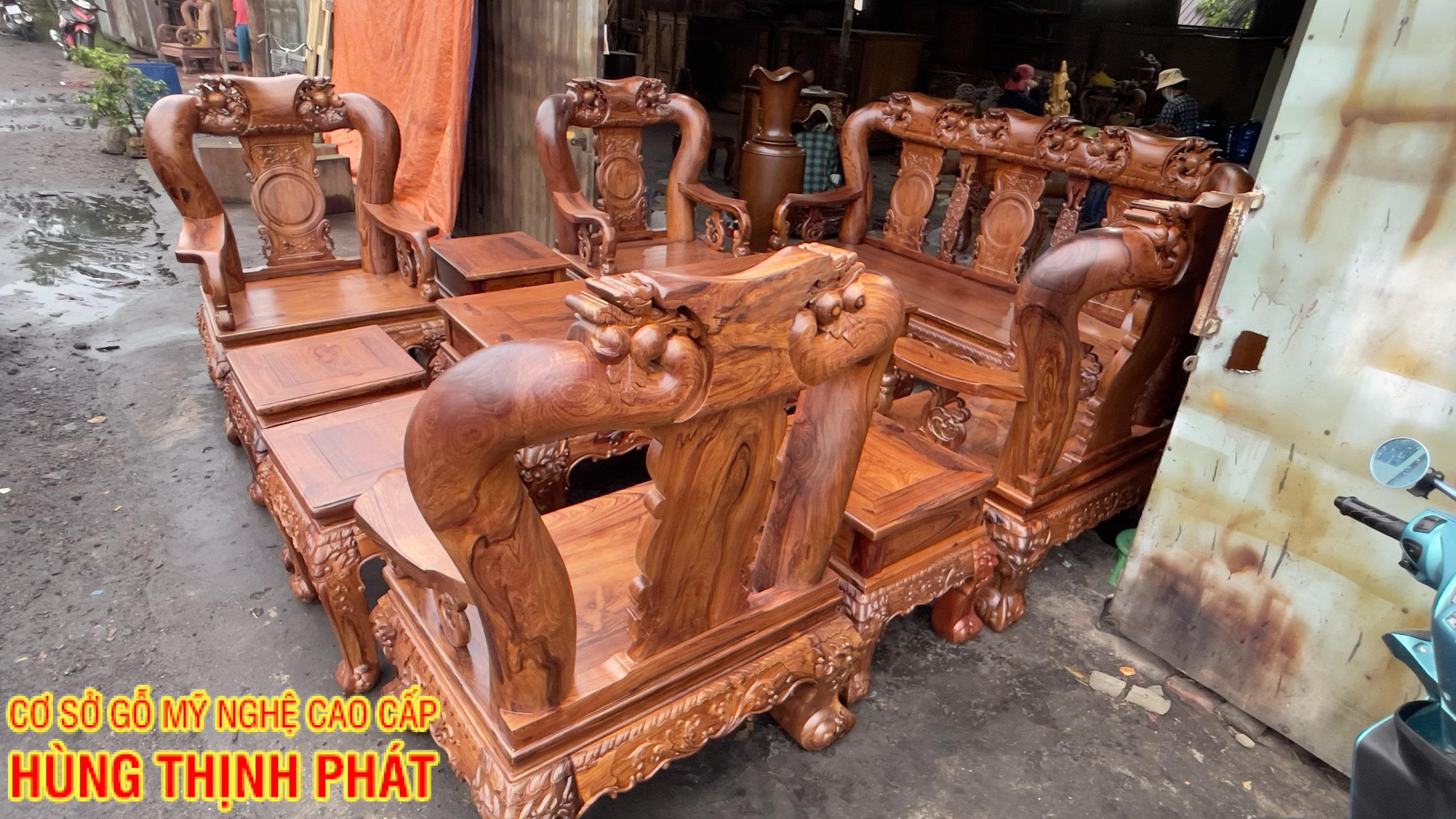 BÀN GHẾ GỖ CẨM LAI ĐỤC CHẠM ĐÀO HOÁ RỒNG