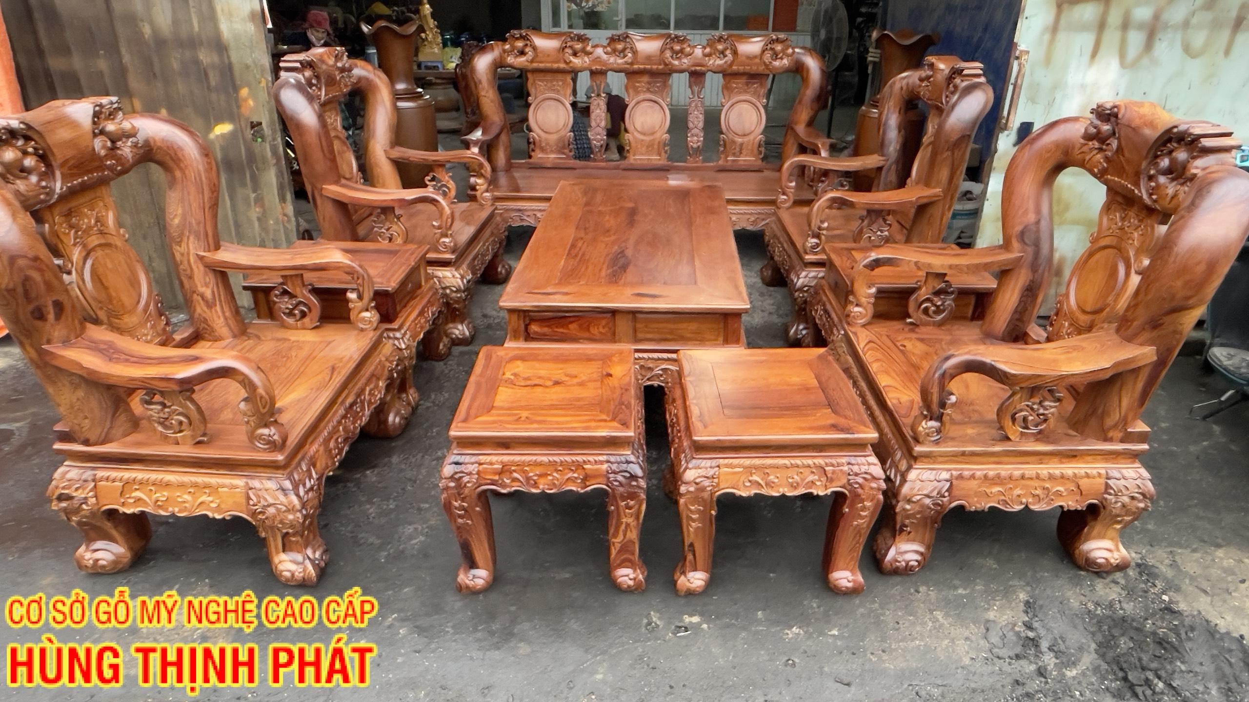 BÀN GHẾ GỖ CẨM LAI ĐỤC CHẠM ĐÀO HOÁ RỒNG