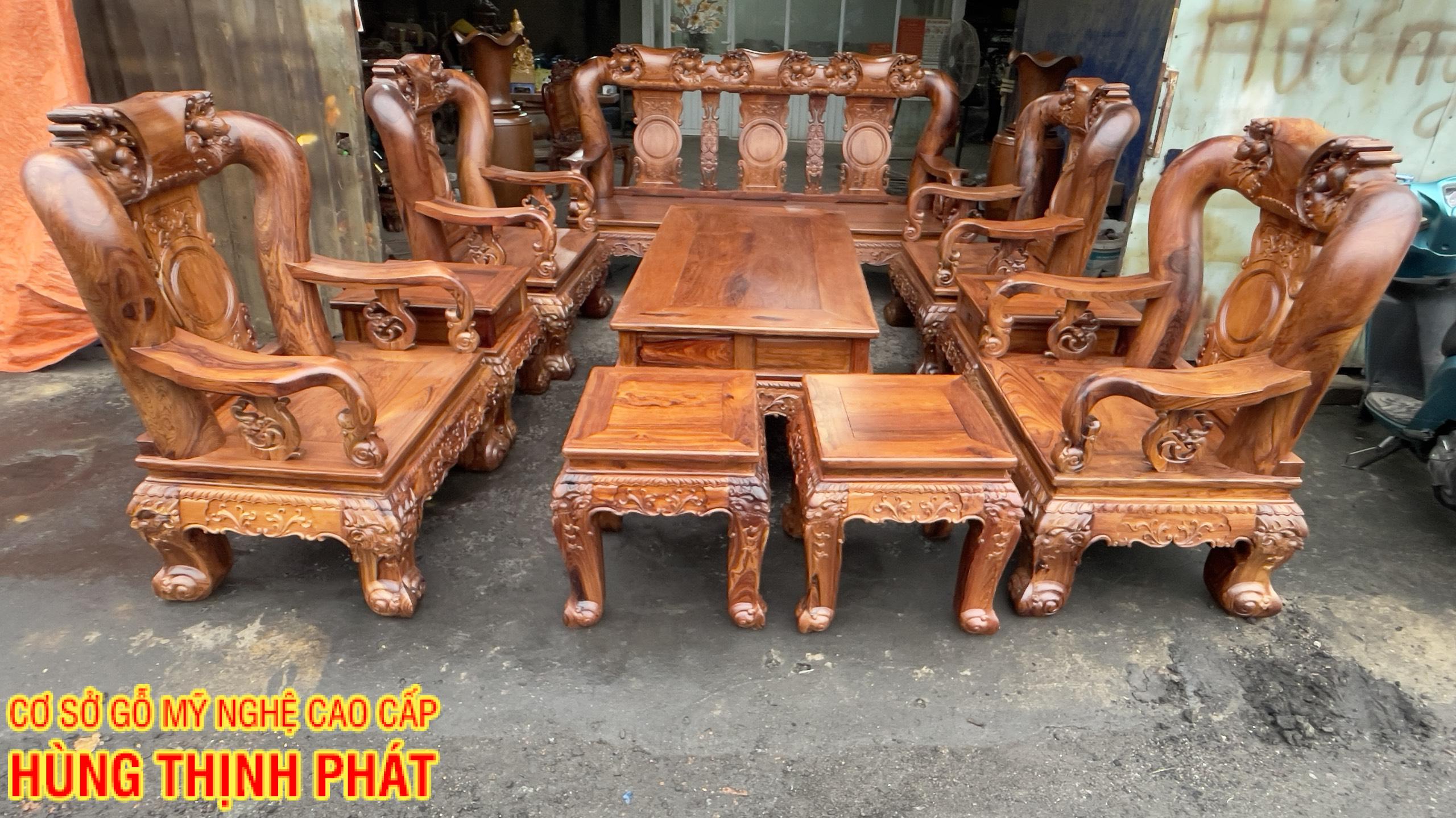 BÀN GHẾ GỖ CẨM LAI ĐỤC CHẠM ĐÀO HOÁ RỒNG