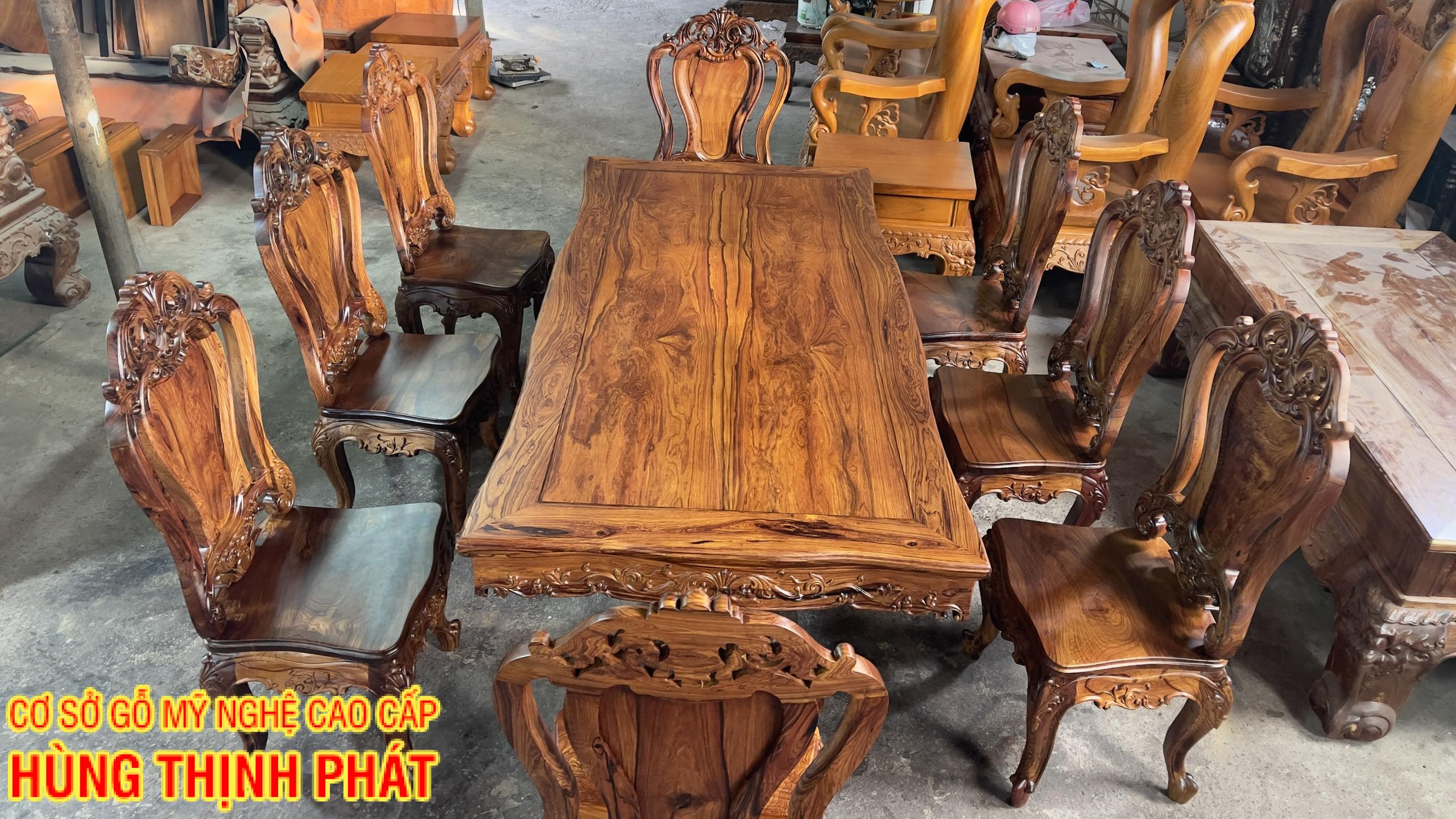 Bàn ghế ăn chữ nhất gỗ Cẩm Lai 11 món