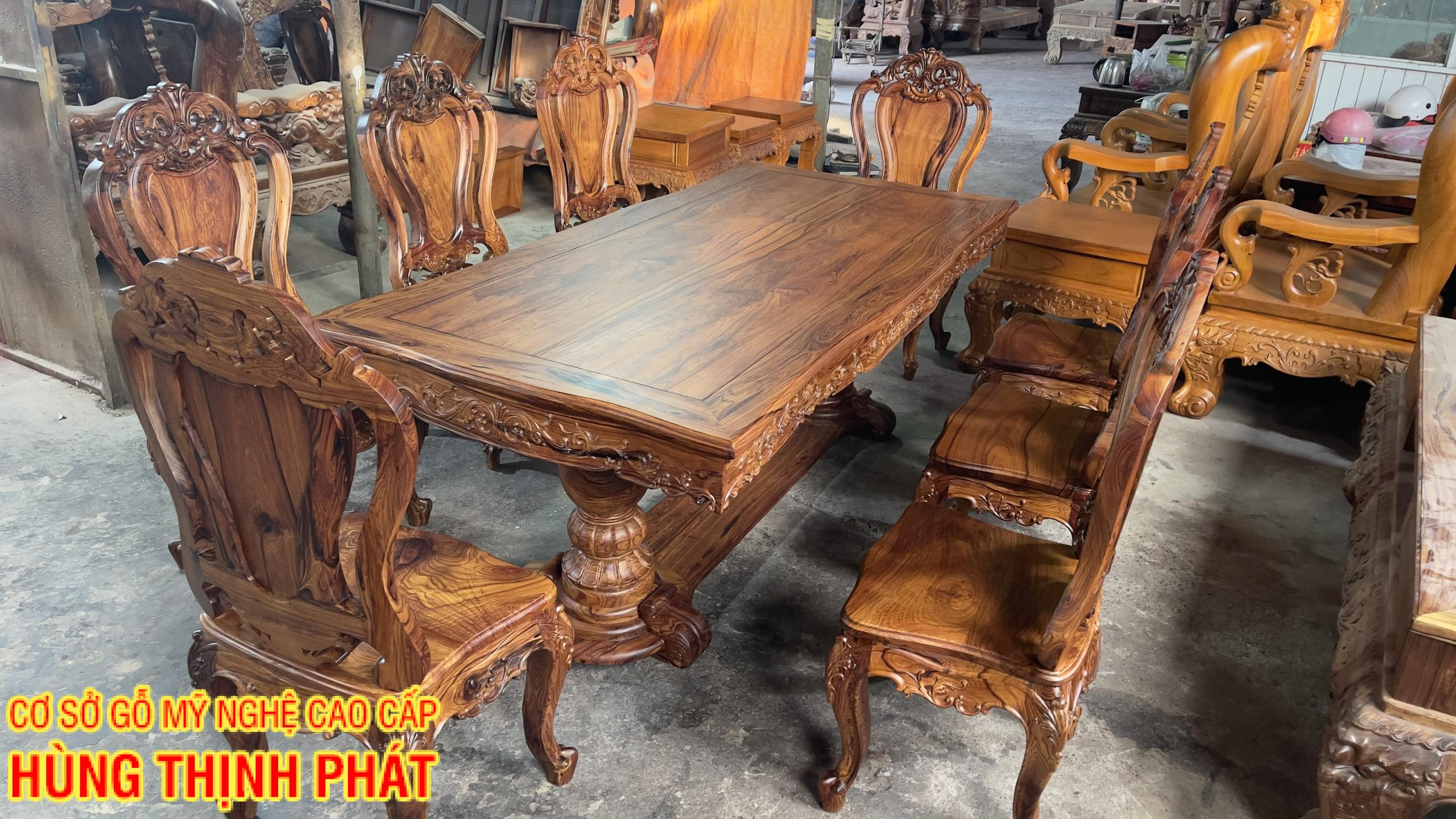 Bàn ghế ăn chữ nhất gỗ Cẩm Lai 11 món