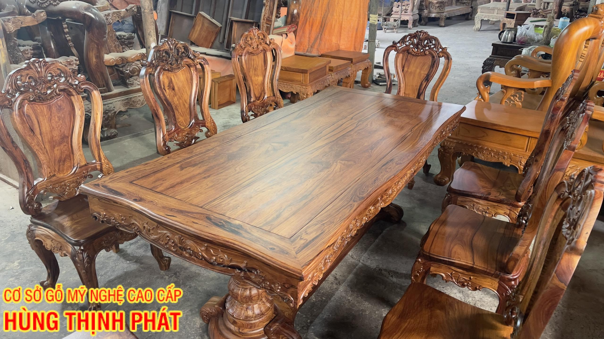 Bàn ghế ăn chữ nhất gỗ Cẩm Lai 11 món