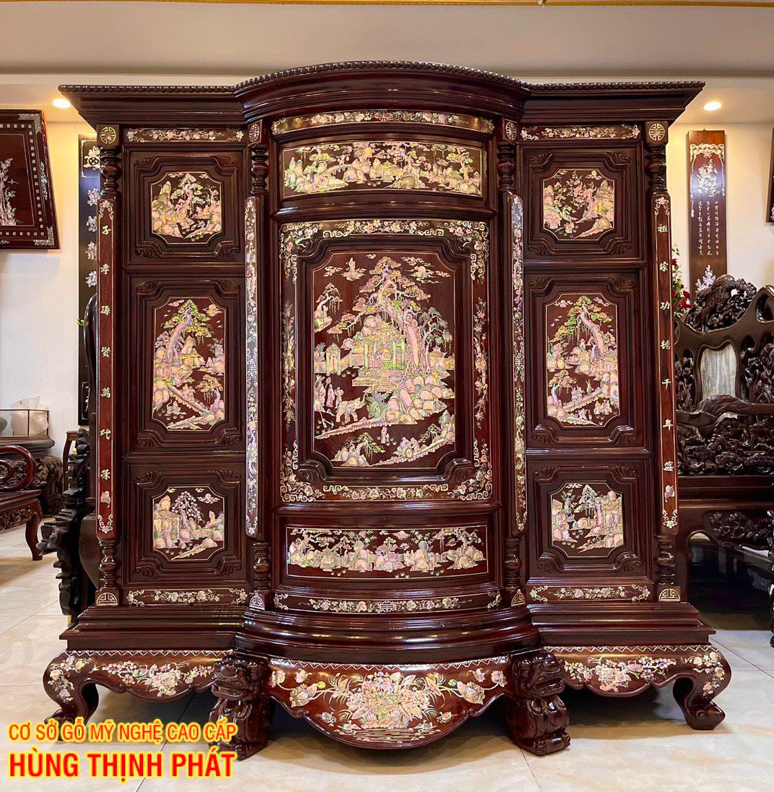 Tủ thờ bụng phệ gỗ Cẩm Lai khảm Trai