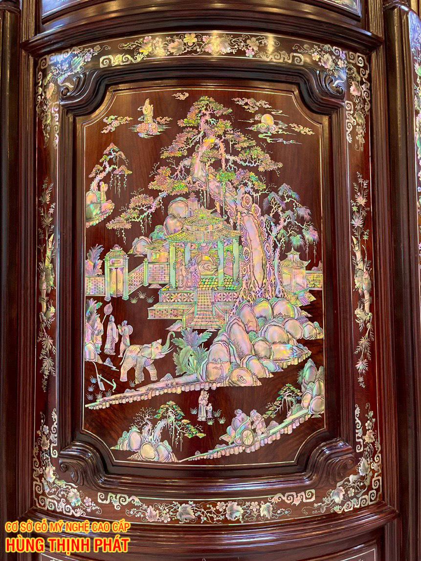 Tủ thờ bụng phệ gỗ Cẩm Lai khảm Trai