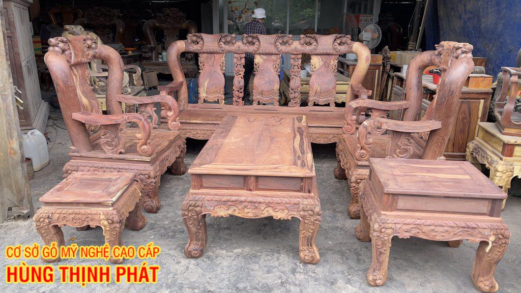 Bộ bàn ghế phòng khách gỗ Cẩm Phèo 6 món tay cột 12 mộc – Sự quý hiếm và độc đáo