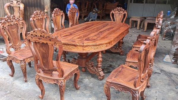 Bộ Bàn Ghế Ăn Gỗ Cẩm Lai Louis 11 Món – Đẳng Cấp Sang Trọng Cho Phòng Bếp Của Bạn