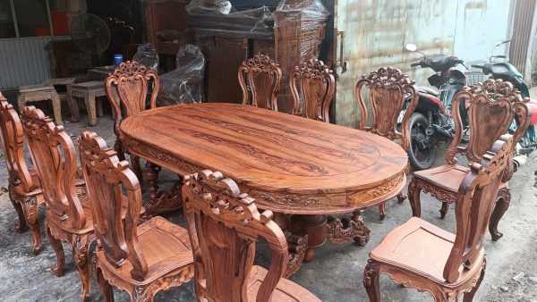 Bộ Bàn Ghế Ăn Gỗ Cẩm Lai Louis 11 Món – Đẳng Cấp Sang Trọng Cho Phòng Bếp Của Bạn