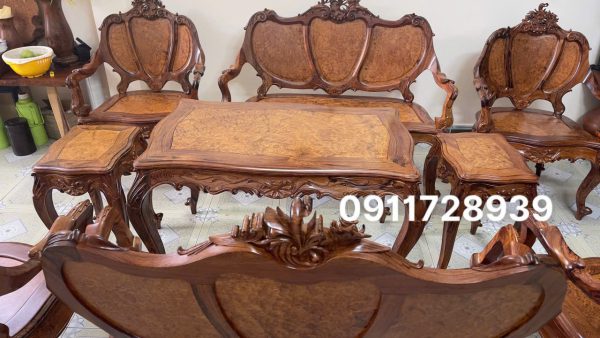 Bộ Bàn Ghế Louis 3 Buồng 9 Món – Nét Đẹp Tân Cổ Điển Từ Gỗ Hương và Cẩm Lai