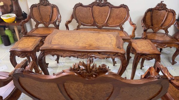Bộ Bàn Ghế Louis 3 Buồng 9 Món – Nét Đẹp Tân Cổ Điển Từ Gỗ Hương và Cẩm Lai