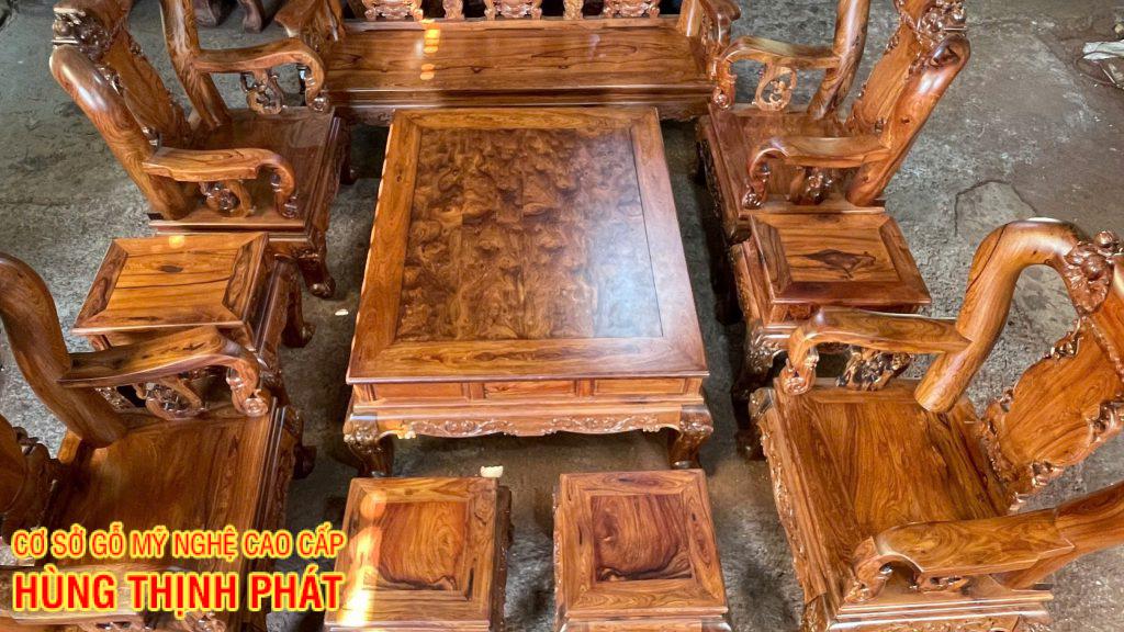 Bộ Bàn Ghế Triện Đào Tay 12 Gỗ Cẩm Lai – Nét Sang Trọng Bền Vững Cho Phòng Khách
