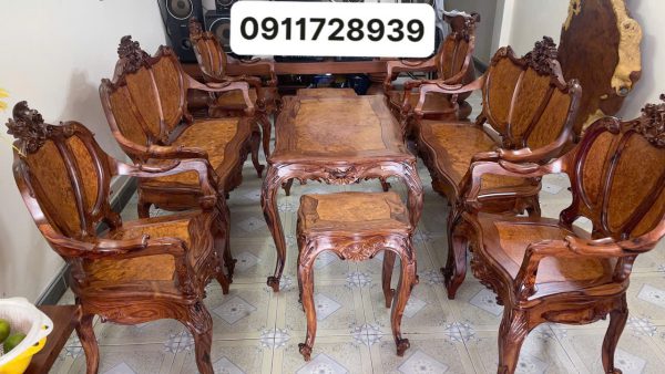 Bộ Bàn Ghế Louis 3 Buồng 9 Món – Nét Đẹp Tân Cổ Điển Từ Gỗ Hương và Cẩm Lai