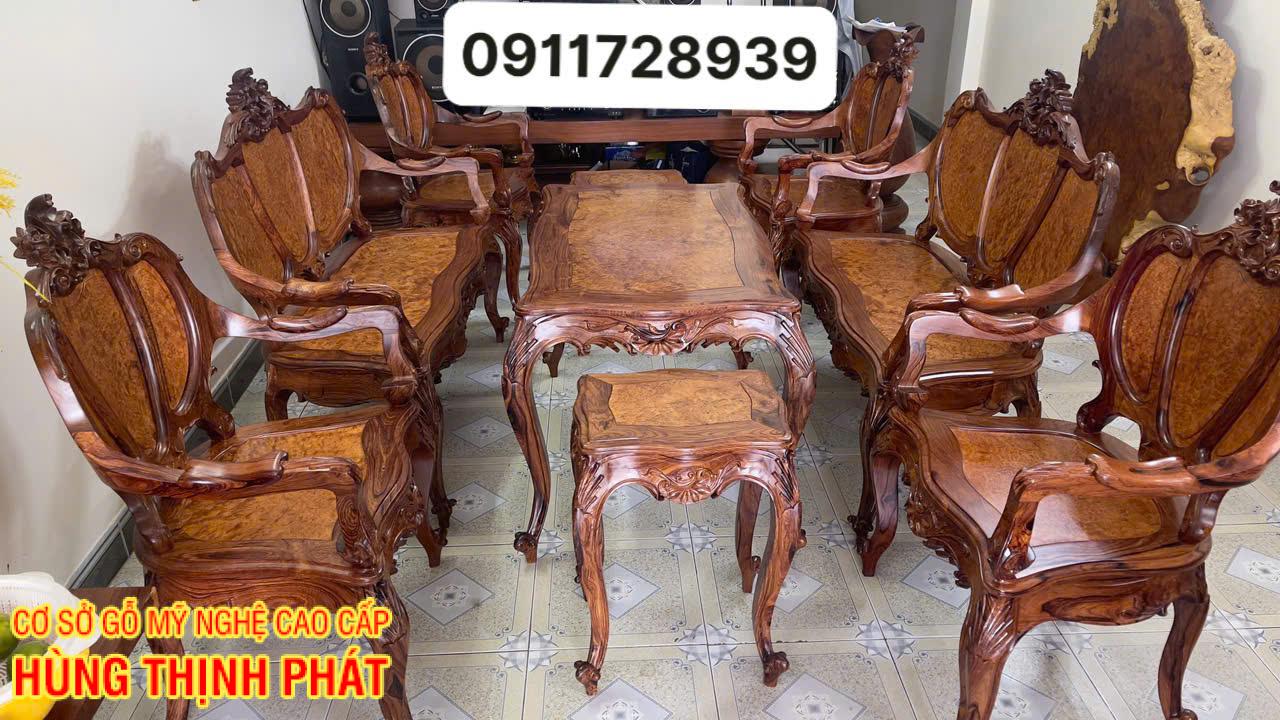 Bộ Bàn Ghế Louis 3 Buồng 9 Món – Nét Đẹp Tân Cổ Điển Từ Gỗ Hương và Cẩm Lai