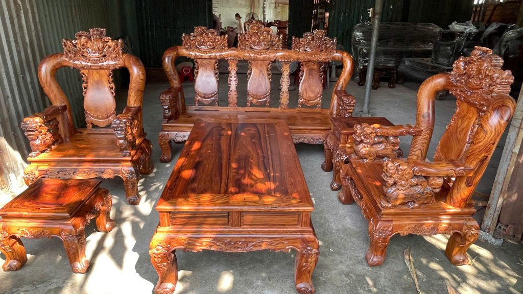 Bộ Bàn Ghế Phòng Khách Tay 12 – 6 Món Gỗ Cẩm Lai Đẹp Sang Trọng Cho Không Gian Từ 15–20m²
