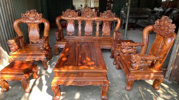 Bộ Bàn Ghế Phòng Khách Tay 12 – 6 Món Gỗ Cẩm Lai Đẹp Sang Trọng Cho Không Gian Từ 15–20m²