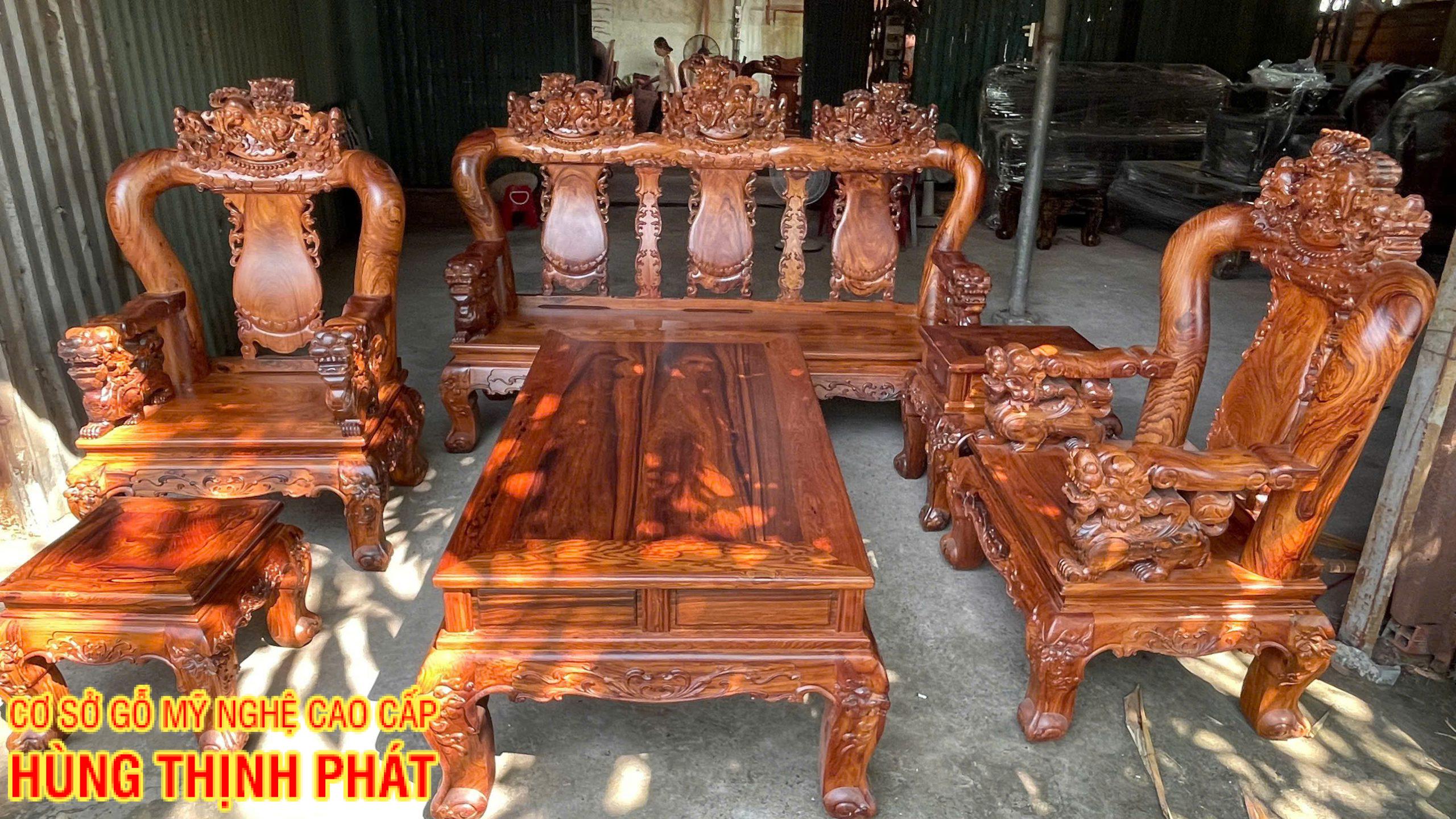 Bộ Bàn Ghế Phòng Khách Tay 12 – 6 Món Gỗ Cẩm Lai Đẹp Sang Trọng Cho Không Gian Từ 15–20m²