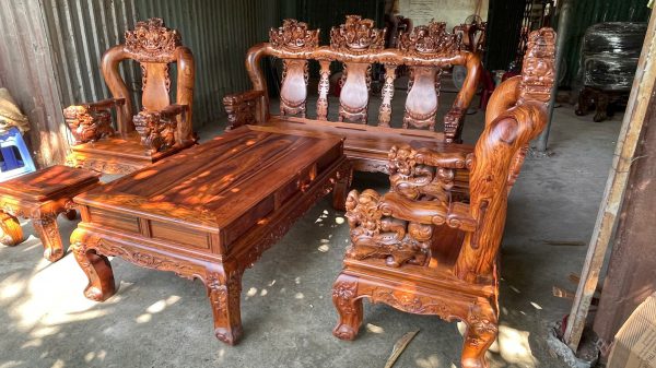 Bộ Bàn Ghế Phòng Khách Tay 12 – 6 Món Gỗ Cẩm Lai Đẹp Sang Trọng Cho Không Gian Từ 15–20m²