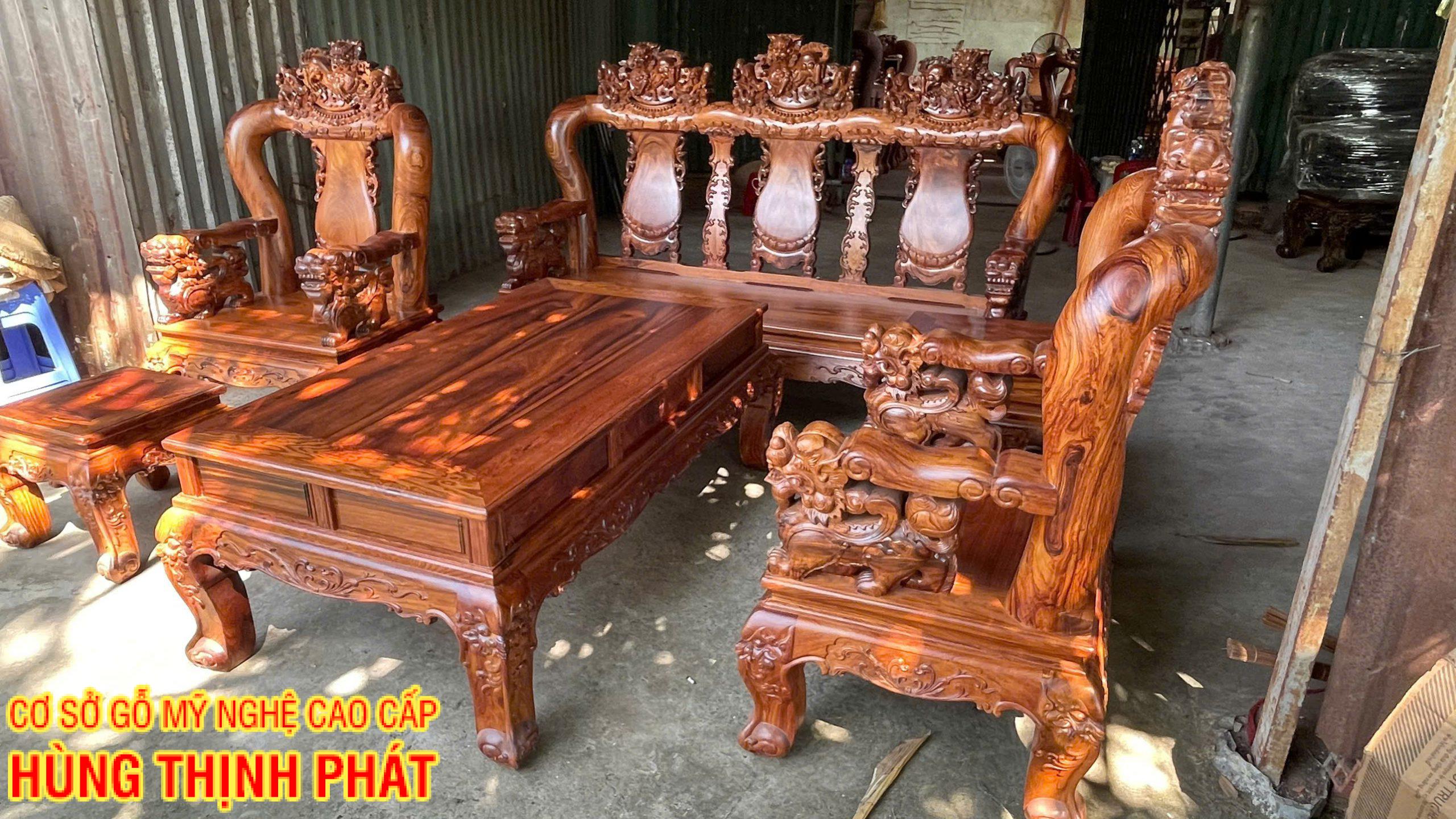 Bộ Bàn Ghế Phòng Khách Tay 12 – 6 Món Gỗ Cẩm Lai Đẹp Sang Trọng Cho Không Gian Từ 15–20m²